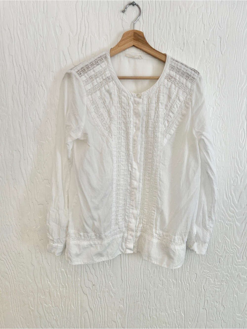 SITA MURT White Linen Top Sz 6-8 Lace‎ Details Lightweight Blouse Boho Summer